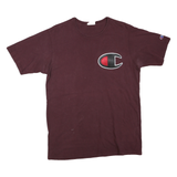 CHAMPION Mens Maroon Cotton Blend Graphic T-Shirt L Short Sleeve Crew Neck Logo