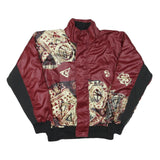 Mens Burgundy & Black Abstract Pattern Zip Jacket L Polyester Blend Casual Cool