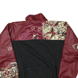 Mens Burgundy & Black Abstract Pattern Zip Jacket L Polyester Blend Casual Cool