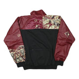 Mens Burgundy & Black Abstract Pattern Zip Jacket L Polyester Blend Casual Cool