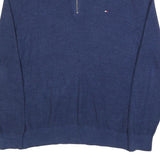 TOMMY HILFIGER Mens Blue Plain Zip Pullover Jumper Cotton L Casual Comfort