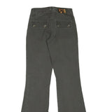 Womens Cotton Blend Grey Regular Fit Wide-Leg Trousers W24 L32 Belt Detail