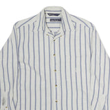 NAUTICA Mens White & Blue Striped Casual Cotton Shirt M Long Sleeve Button Down