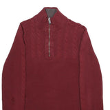 CALVIN KLEIN Mens Red Patterned Half Zip Chunky Knit Jumper M Cable Knit