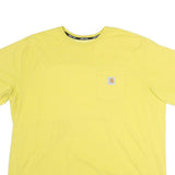 CARHARTT Mens Yellow Polyester Blend T-Shirt 2XL Short Sleeve Crew Neck Pocket
