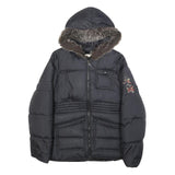 KENZO Girls Black Hooded Zip Jacket S Polyamide Plain Winter Coat Warm