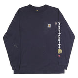 CARHARTT Mens Navy Blue Graphic T-Shirt M Long Sleeve Crew Neck Workwear