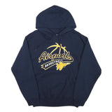 GILDAN Mens Blue Airport Basketball Hoodie M Cotton Blend Pullover Sweatshirt