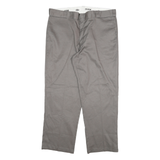 DICKIES Mens Grey Cotton Blend Regular Straight Trousers W40 L30 Workwear Zip
