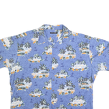 PIERRE CARDIN Mens Blue Hawaiian Shirt 2XL Tropical Print Casual Summer