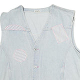 NORVIS Womens Blue Denim Sleeveless Button Jacket M Cotton Stripe Patch