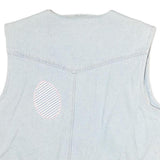 NORVIS Womens Blue Denim Sleeveless Button Jacket M Cotton Stripe Patch