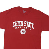 CHAMPION Mens Red Chico State Baseball Graphic T-Shirt L Short Sleeve Crew Neck
