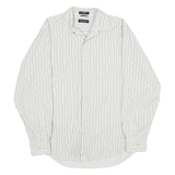 NAUTICA Mens White & Grey Stripe Cotton Shirt L Long Sleeve Casual Button