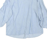 ZARA Womens Light Blue Ruffle Detail Blouse Long Sleeve V-Neck L Cotton Blend
