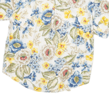 LIZ WEAR Womens White & Blue Floral Cotton Blend Shirt S Summer Casual