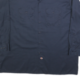 DICKIES Mens Blue Work Shirt 2XL Cotton Button Long Sleeve Two Pockets