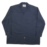 DICKIES Mens Blue Work Shirt 2XL Cotton Button Long Sleeve Two Pockets
