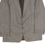 CANDA Mens Brown & Blue Wool Houndstooth Tailored Button Jacket 2XL Woollen
