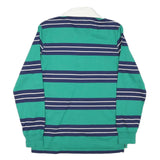 LANDS END Mens Green & Navy Striped Long Sleeve Polo Shirt M Cotton Blend Casual