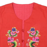 Womens Red Polyester Blend Embroidered Button Jacket S Plain Ethnic Craft