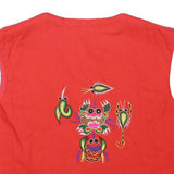 Womens Red Polyester Blend Embroidered Button Jacket S Plain Ethnic Craft