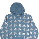 ADIDAS Mens Blue All Over Logo Pullover Hoodie M Cotton Blend