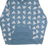 ADIDAS Mens Blue All Over Logo Pullover Hoodie M Cotton Blend