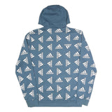 ADIDAS Mens Blue All Over Logo Pullover Hoodie M Cotton Blend