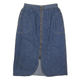 Womens Blue Denim Zip Front Midi Cotton Blend Skirt S Pocket Casual Everyday