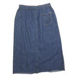 Womens Blue Denim Zip Front Midi Cotton Blend Skirt S Pocket Casual Everyday