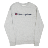 CHAMPION Mens Grey Cotton Blend Crew Neck M Logo Sweatshirt Lightweight Casual