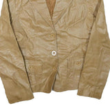 SUZY Womens Beige Leather Button Jacket M Soft Comfortable Classic Stylish