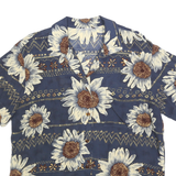 Mens Blue & Cream Floral Pattern Shirt L Short Sleeve Button Up Summer Casual