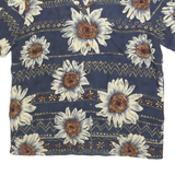 Mens Blue & Cream Floral Pattern Shirt L Short Sleeve Button Up Summer Casual