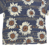 Mens Blue & Cream Floral Pattern Shirt L Short Sleeve Button Up Summer Casual