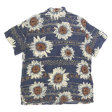 Mens Blue & Cream Floral Pattern Shirt L Short Sleeve Button Up Summer Casual