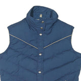 WOOLRICH Womens Blue & Beige Sleeveless Quilted Jacket L Polyester Blend Button