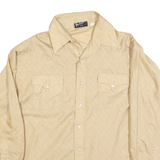 Mens Beige Patterned Shirt Button Long Sleeve L Vintage Style Casual
