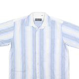 FOTRE UOMO Mens Blue & White Striped Casual Shirt M Cotton Blend Short Sleeve