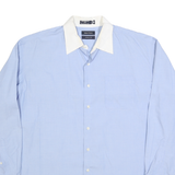 NAUTICA Mens Blue & White Shirt XL Cotton Blend Classic Button Down Collar Long