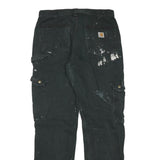 CARHARTT Mens Relaxed Black Cotton Blend Zip Trousers W33 L32 Workwear Cargo