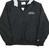 CHAMPION Mens Black Hooded Jacket S Polyester Zip Plain Casual Streetwear