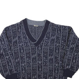 ANGELO LITRICO Mens Blue Patterned Wool Blend Jumper V-Neck Cable Knit M