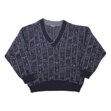 ANGELO LITRICO Mens Blue Patterned Wool Blend Jumper V-Neck Cable Knit M