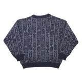 ANGELO LITRICO Mens Blue Patterned Wool Blend Jumper V-Neck Cable Knit M