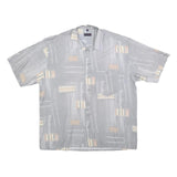 NICK TAYLOR Mens Grey & Beige Patterned Cotton Blend Shirt M Casual Relaxed Fit