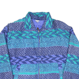 FUDA Mens Blue Teal Geometric Pattern Silk Jacket M Zip Casual Retro Stylish