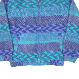 FUDA Mens Blue Teal Geometric Pattern Silk Jacket M Zip Casual Retro Stylish