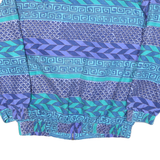 FUDA Mens Blue Teal Geometric Pattern Silk Jacket M Zip Casual Retro Stylish